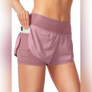 NWT Soothfeel 2 in 1 High Waisted Athletic Running Gym Yoga Shorts, Small